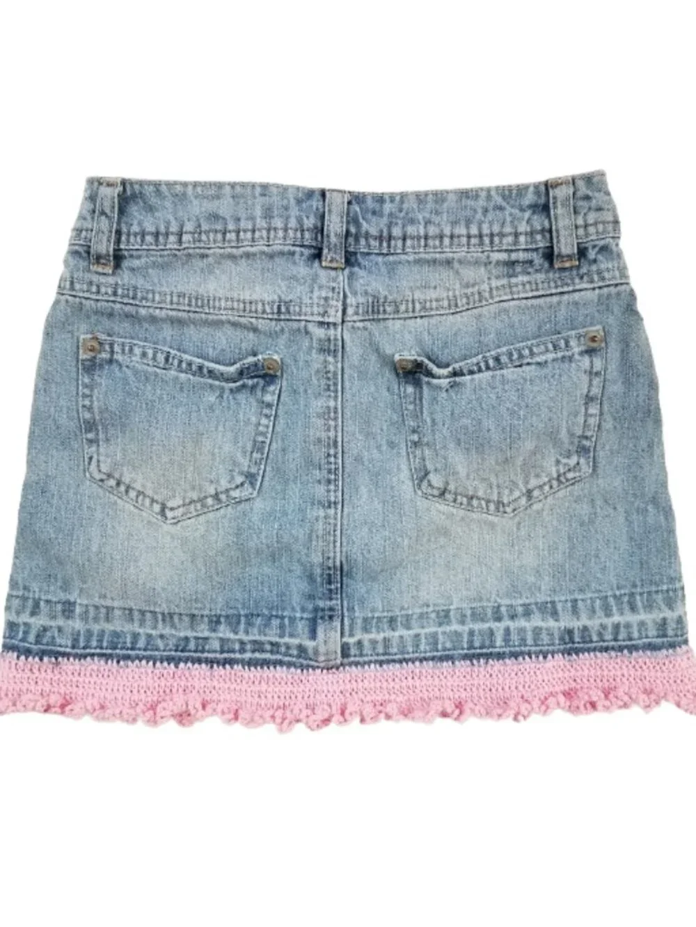 JUSTICE Refashioned Up-Cycled Crochet Jean Skirt With Crochet Flower - Girl's 8